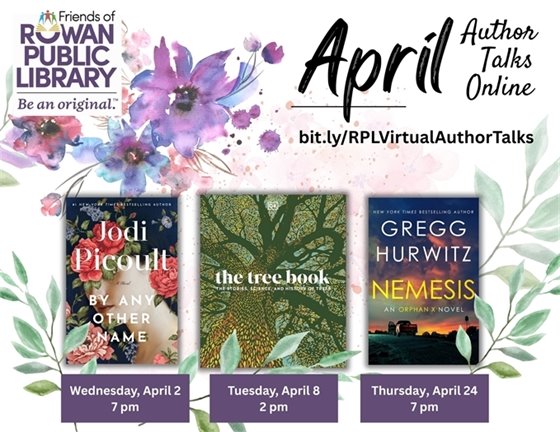 flyer with greenery and floral graphics and three book cover images